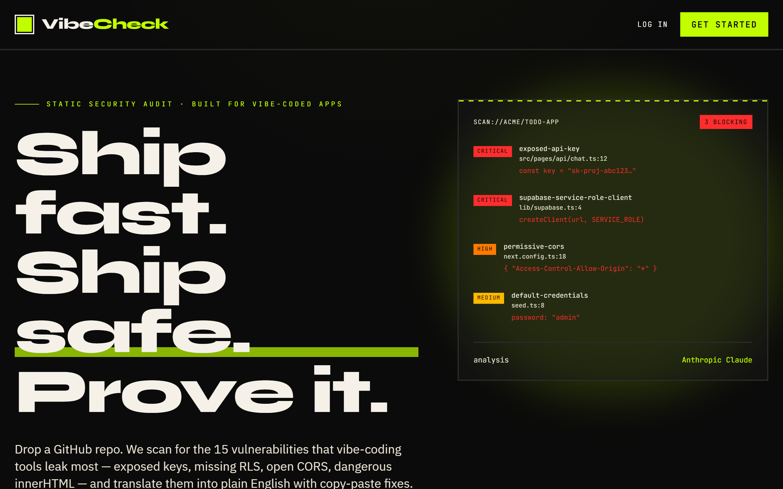 Screenshot of Vibe Security